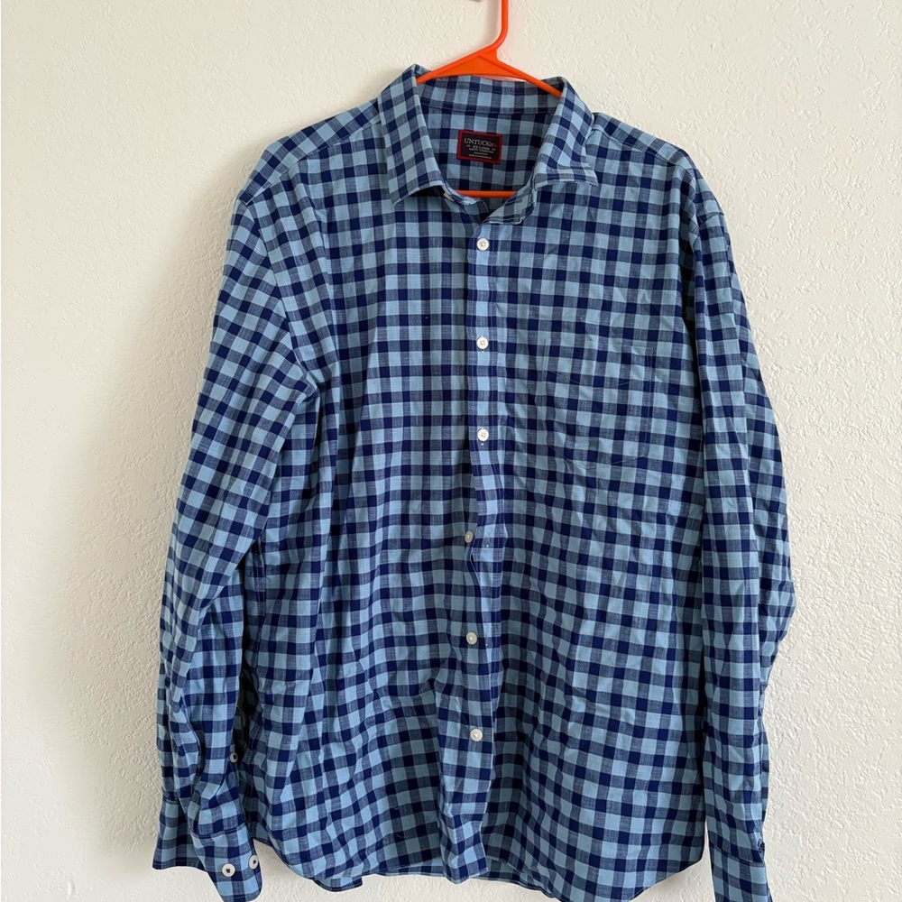 Untuckit Marlano WF‎ Slim Blue Plaid Long Sleeve Button Down XXL Style #41519